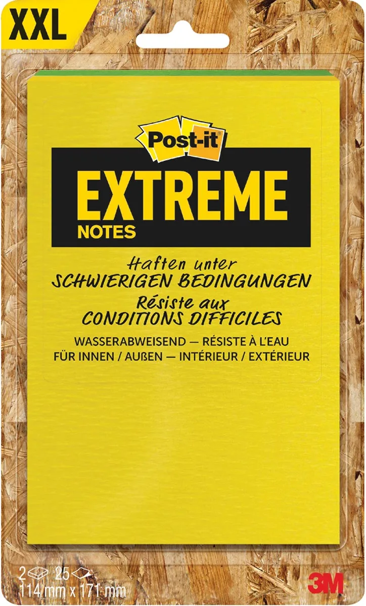 Extreme Notes, ft 114 x 171 mm, 2 blokken van 25 blaadjes, geassorteerde kleuren van Post-it – productfoto