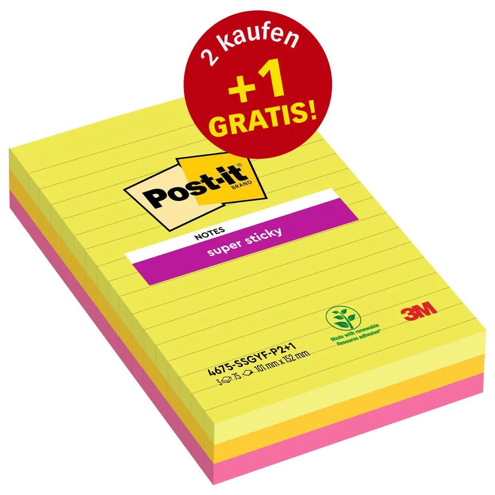 Haftnotizen 10,1 x 15,2 cm, 2 Blöcke + GRATIS 1 Block by Post-it – product photo