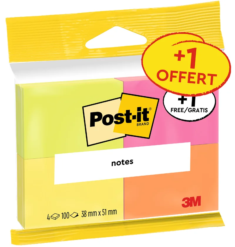 Haftnotizen notes, 38 x 51 mm, 4er Pack, Blister van Post-it – productfoto