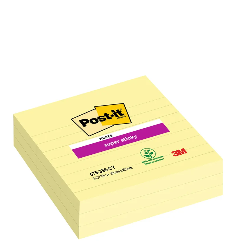 Haftnotizen super sticky notes, 101 x 101 mm, gelb van Post-it – productfoto