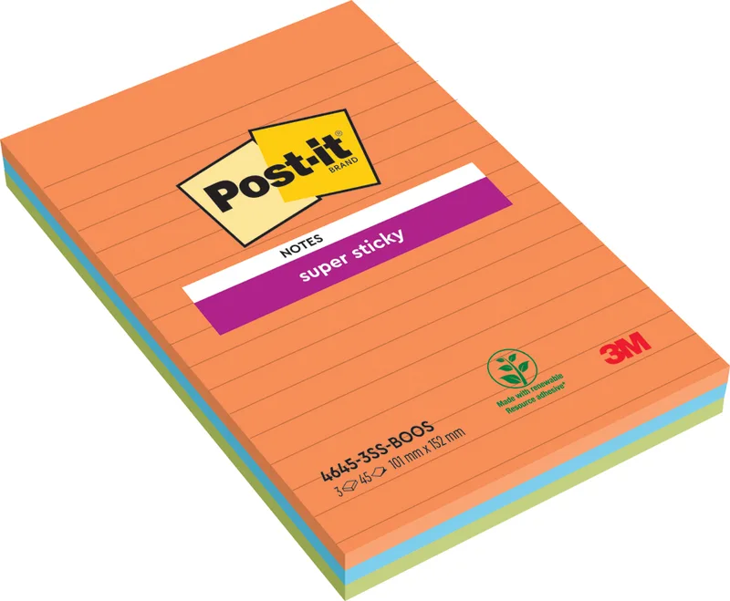 Haftnotizen super sticky notes, liniert, 101x152 mm von Post-it – Produktfoto