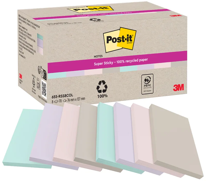 Haftnotizen super sticky Recycling notes, Pastell von Post-it – Produktfoto