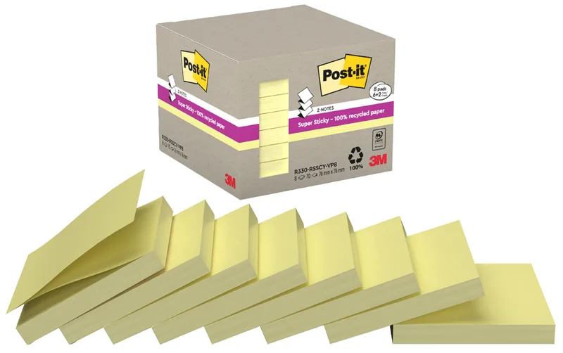 Haftnotizen super sticky Recycling z-notes, gelb de Post-it – photo produit