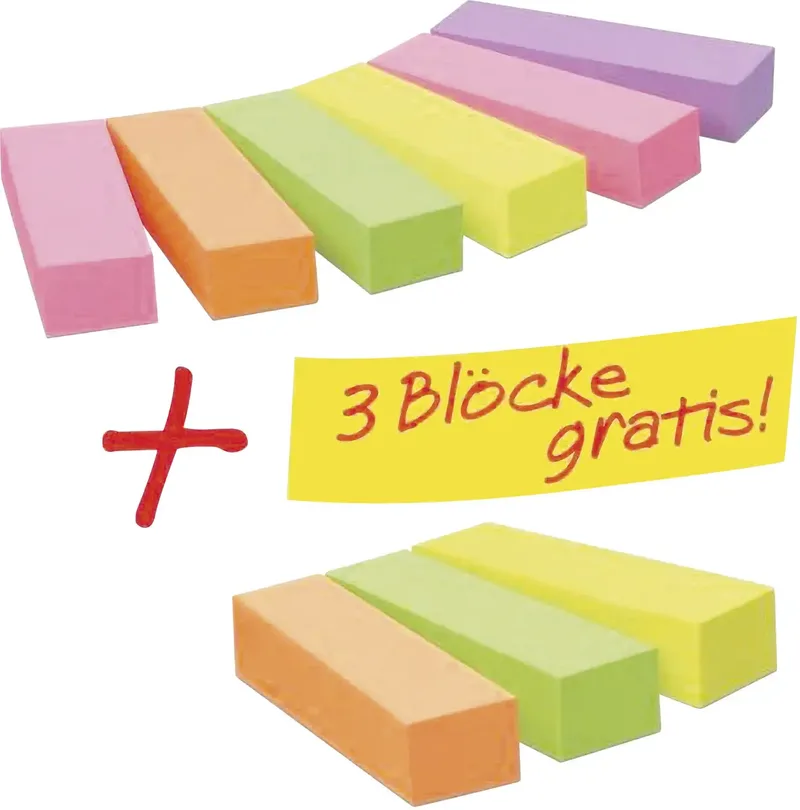 Haftstreifen 670-6+3 15 mm x 50 mm Neonpink, Neongrün, Neongelb, Neonorange, Violett 900 Blatt de Post-it – photo produit