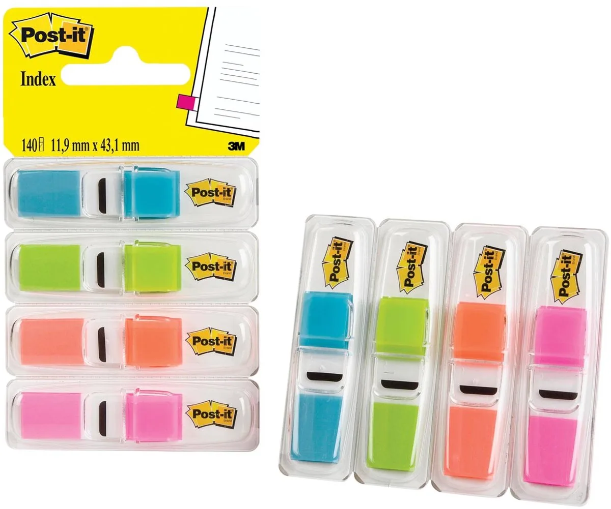Index Smal, Standaard Dispenser - Helder Helder Groen, Oranje, Helder Roze de Post-it en Bleu – photo produit