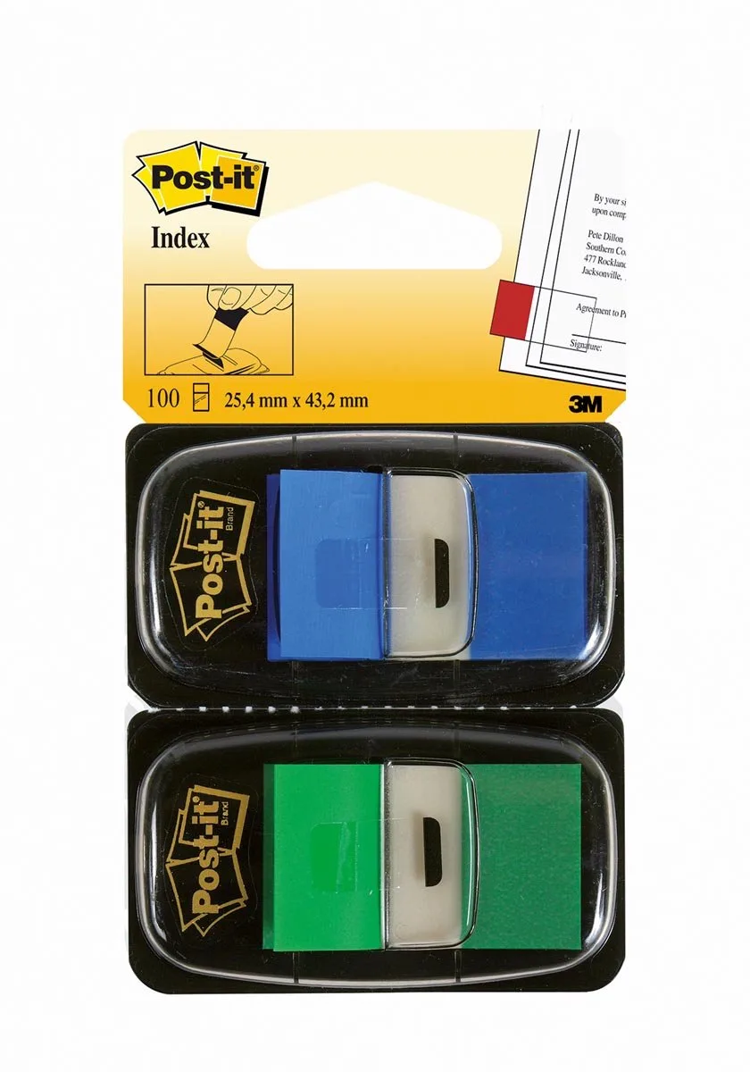 Index Standaard Duo Pack | 100 tabs | groen/blauw de Post-it en Bleu – photo produit