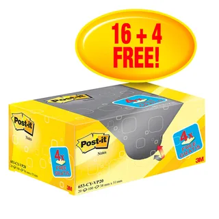 Avtagbar Notisblock Kanariegul Kampanjförpackning 16+4 Gratis 38x51 Mm von Post-it – Produktfoto 1 von 2