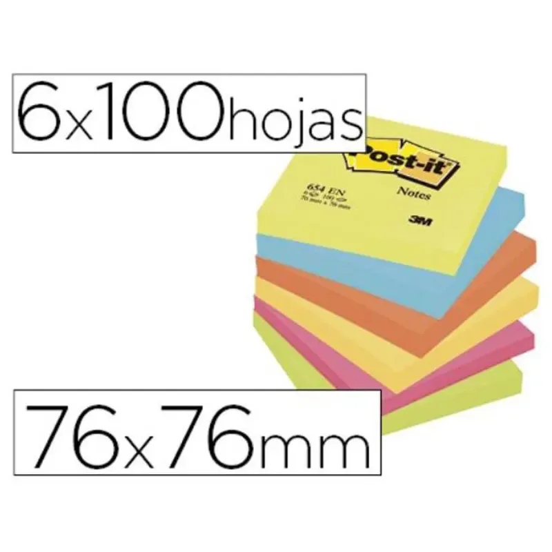 Memoblok 3M Post-it 654 76x76mm Energetic Colours 6 stuks by Post-it – product photo 2 of 2