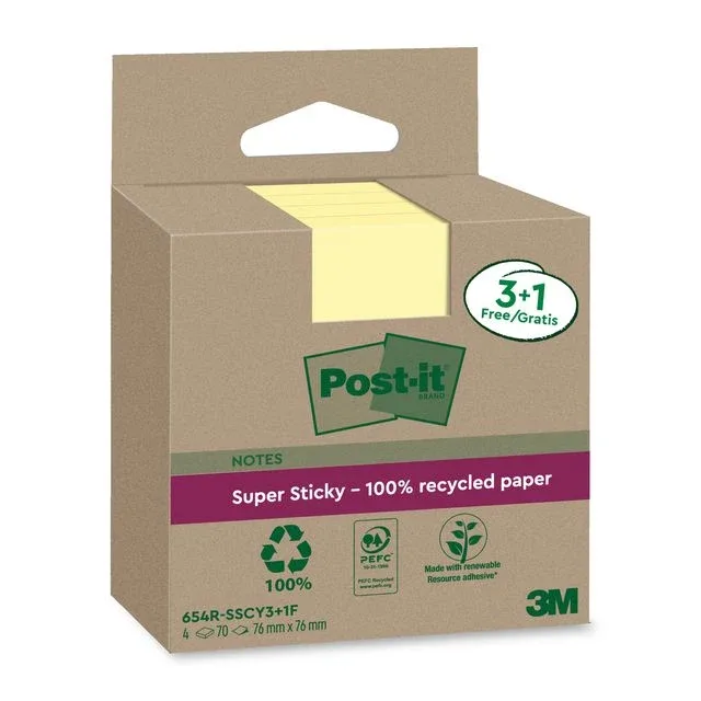 Memoblok 3m post-it 654 rsscol 76x76mm geel 3+1 | 8 stuks by Post-it – product photo