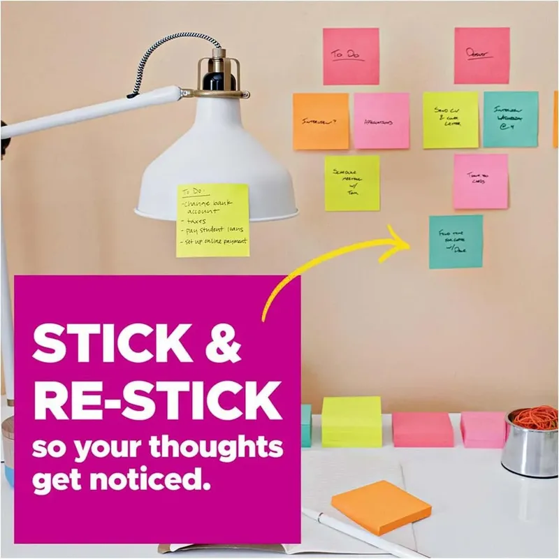 Memoblok 3M Post-it 654 Super Sticky 76x76mm geel van Post-it – productfoto 3 van 3