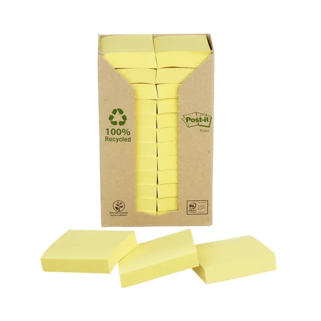 Memoblok post-it 653 38x51mm recycled geel fra Post-it – produktbillede