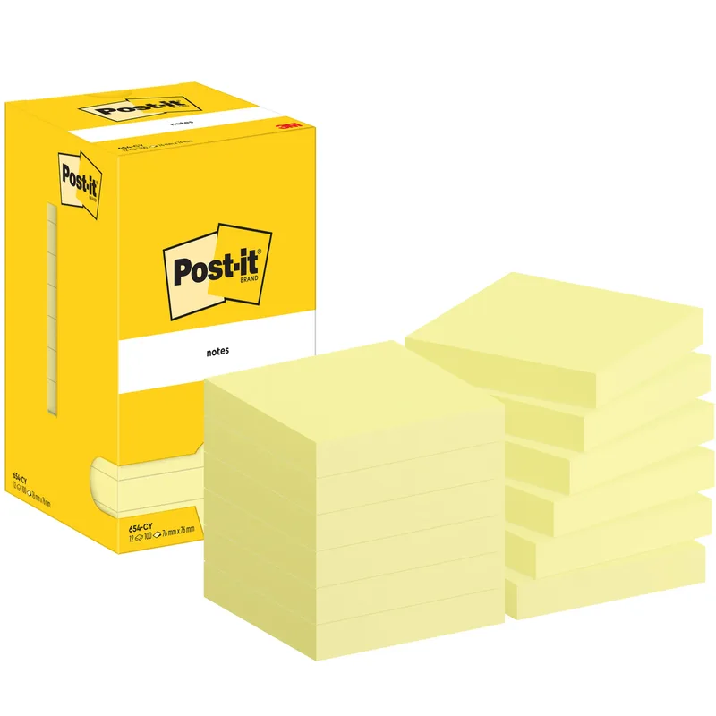 Memoblok post-it 654 76x76mm geel | 12 stuks från Post-it – produktbild