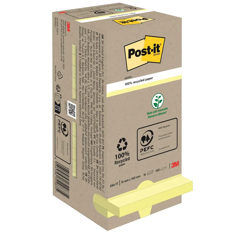 Memoblok post-it 654 76x76mm recycled pastel geel by Post-it – product photo