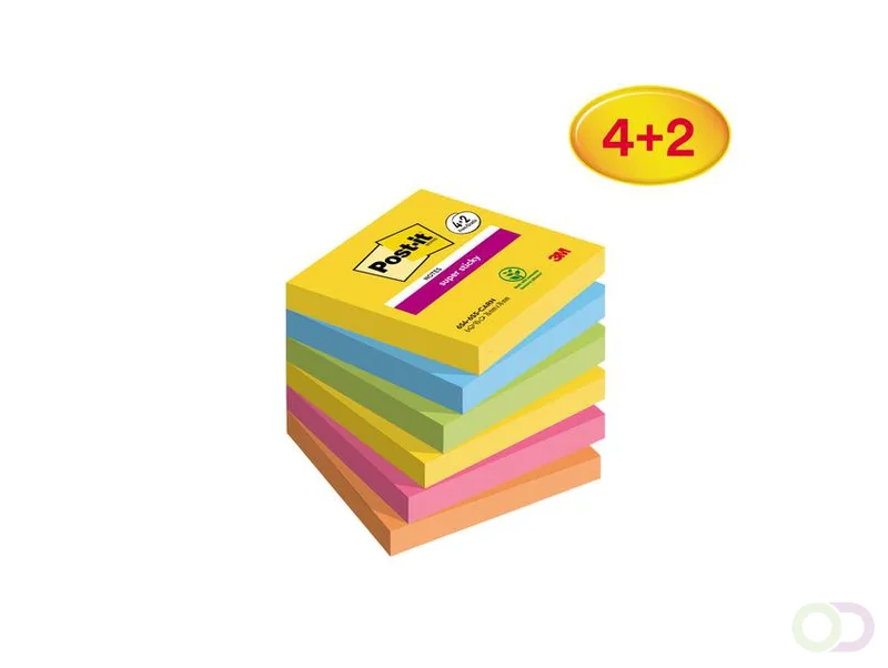 Memoblok Post-it 654 Super Sticky 76x76mm 4 2 gratis Carnival by Post-it – product photo