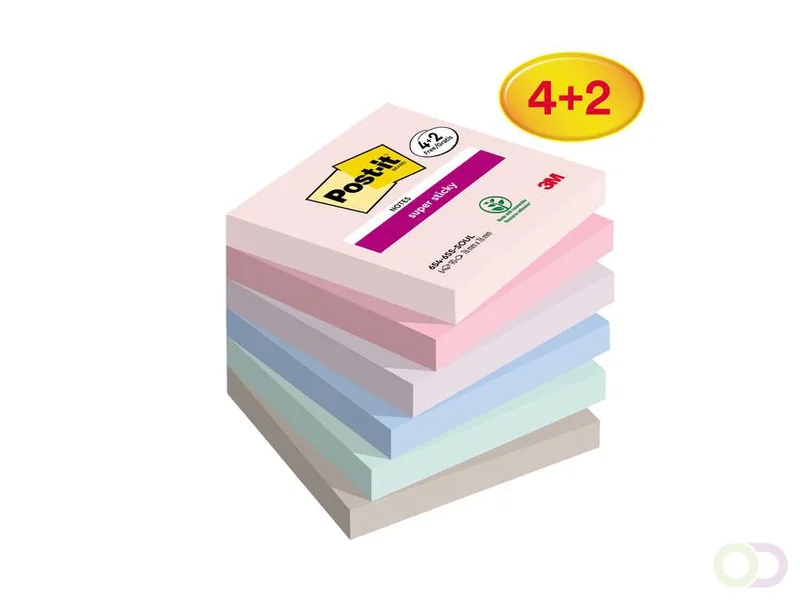 Memoblok Post-it 654 Super Sticky 76x76mm 4 2 gratis Soulful by Post-it – product photo