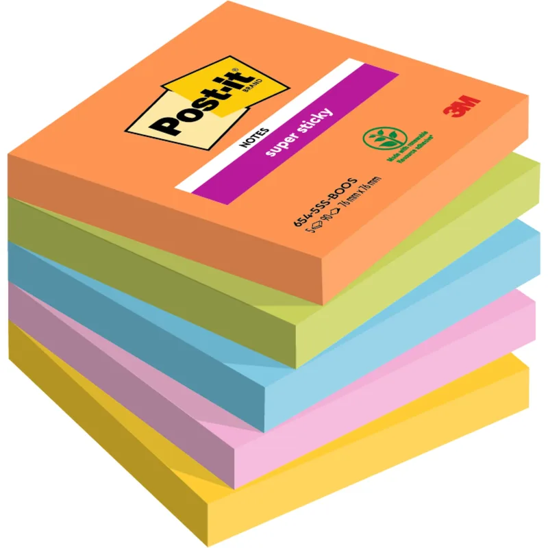 Memoblok post-it 654 super sticky 76x76mm boost | 12 stuks de Post-it – photo produit