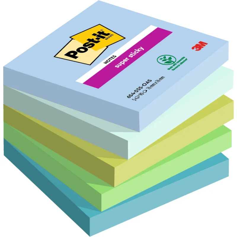 Memoblok post-it 654 super sticky 76x76mm oasis | 12 stuks by Post-it – product photo