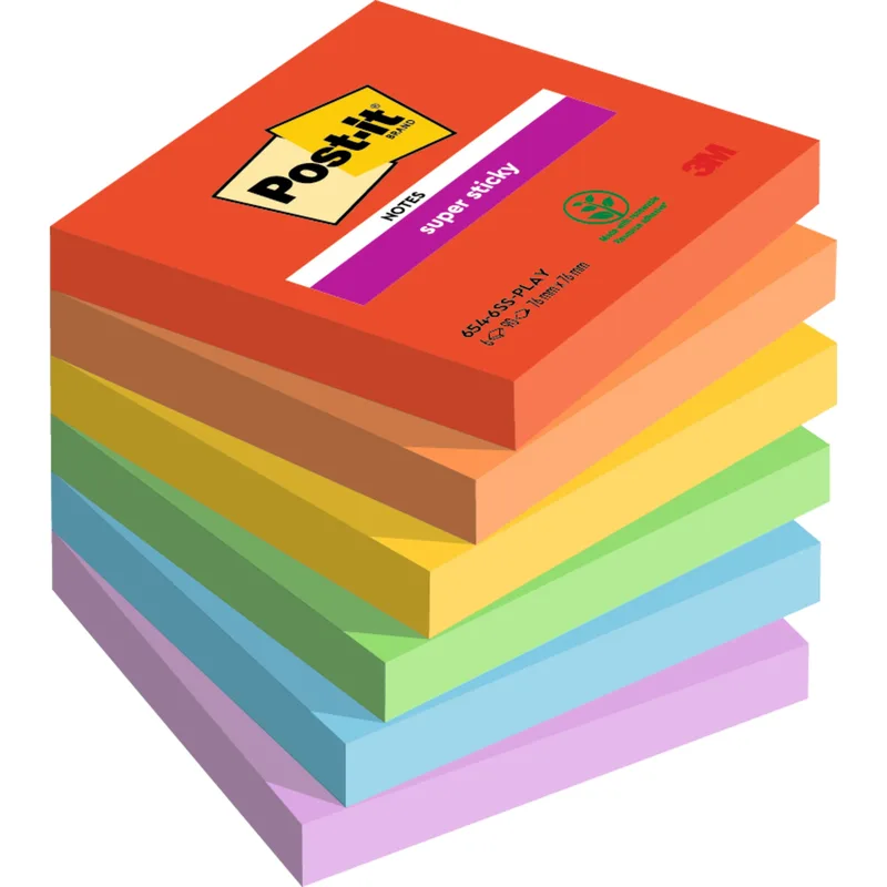 Memoblok post-it 654 super sticky 76x76mm playful | 12 stuks de Post-it – photo produit