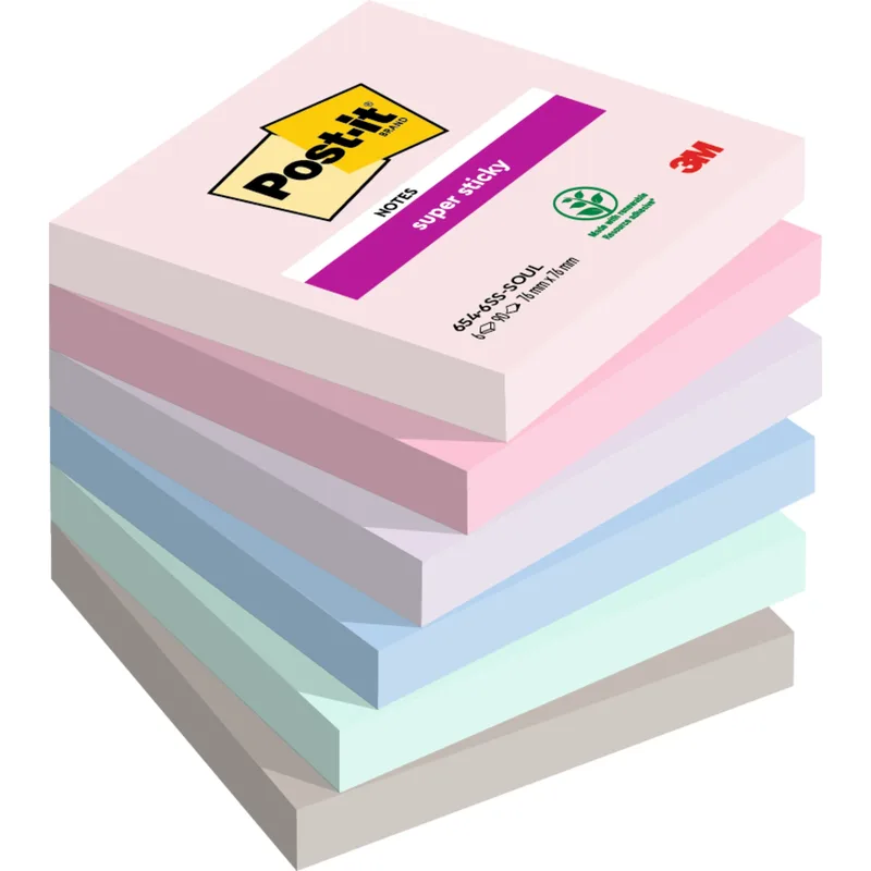 Memoblok post-it 654 super sticky 76x76mm soulful | 12 stuks by Post-it – product photo