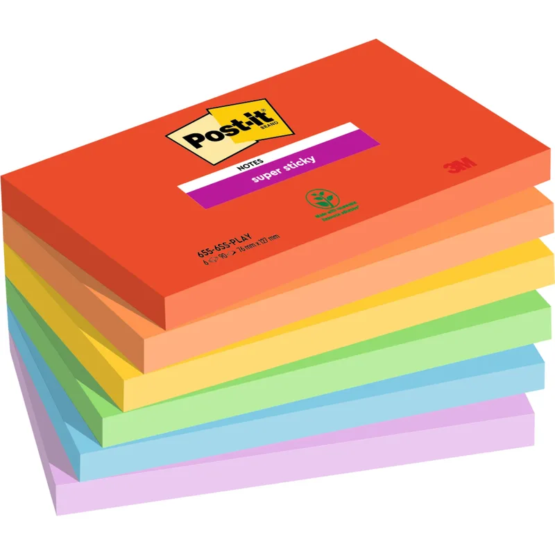 Memoblok post-it 655 super sticky 76x127mm playful | 12 stuks von Post-it – Produktfoto