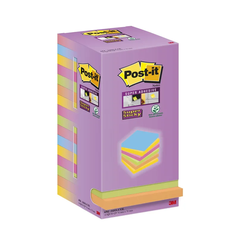 Memoblok post-it super sticky 654 76x76mm color | 10 stuks by Post-it – product photo