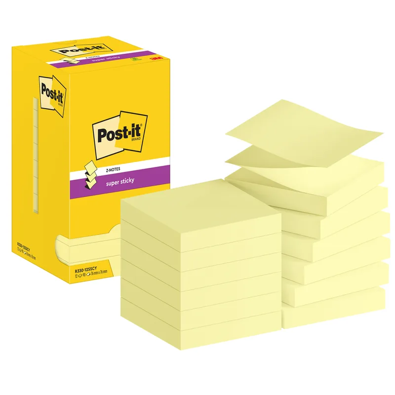 Memoblok post-it z-note s330 super sticky geel | 12 stuks de Post-it – photo produit