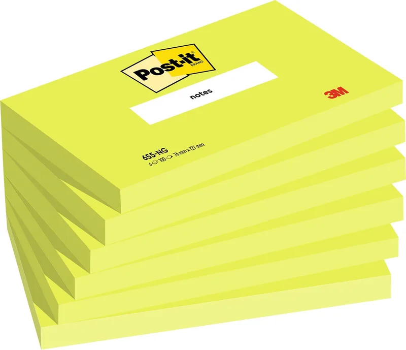 Notes, 100 vel, ft 76 x 127 mm, neongroen, pak van 6 blokken de Post-it – photo produit