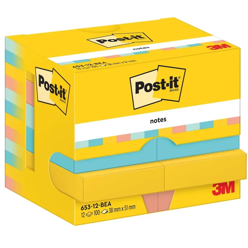 Notes Beachside, 100 vel, ft 38 x 51 mm, pak van 12 blokken de Post-it – photo produit