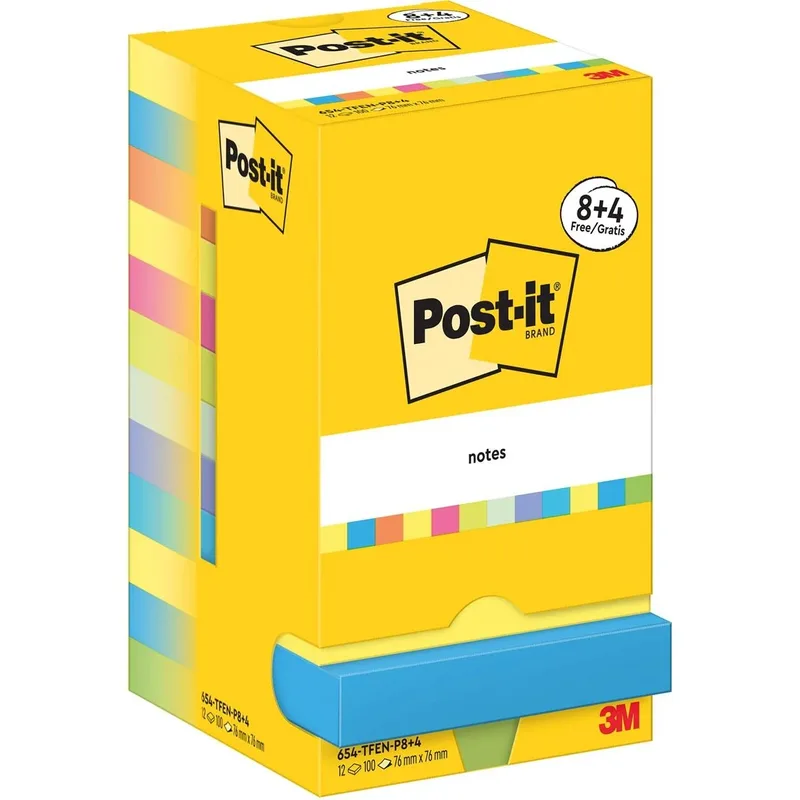 Notes Energetic, 100 vel, ft 76 x 76 mm, 8 + 4 GRATIS von Post-it – Produktfoto