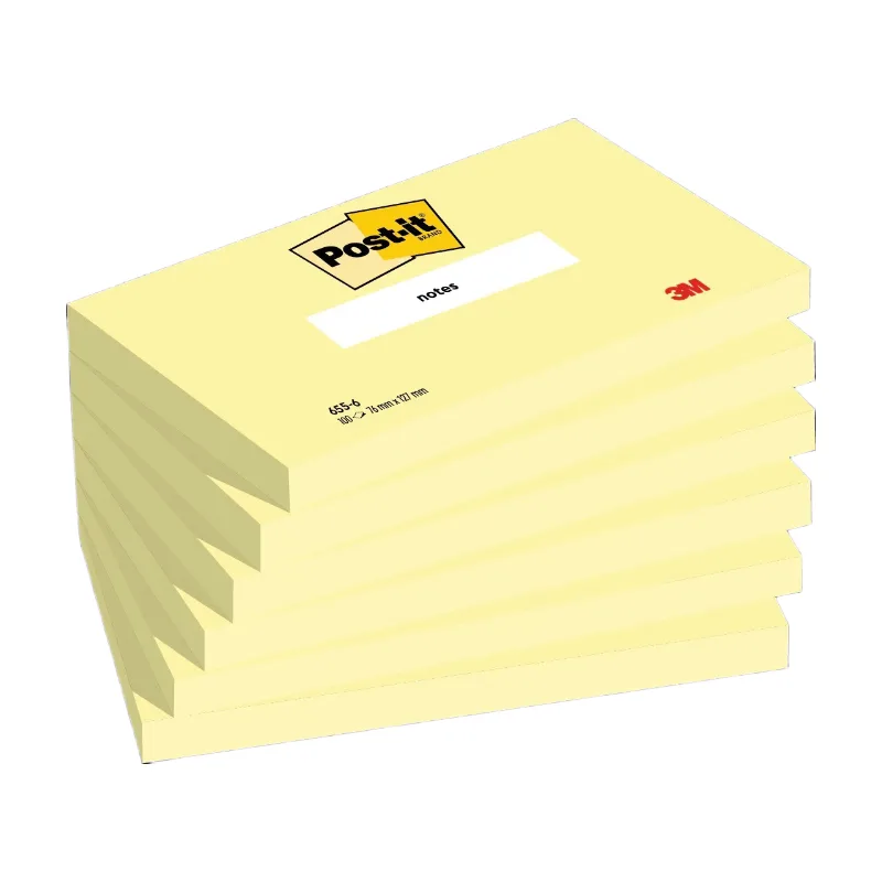 Notes, Jaune canari, 127 mm x 76 mm, 100 feuilles/bloc, 6 blocs/paquet, 100% PEFC, SGSCH-PEFC-COC-110078 de Post-it – photo produit