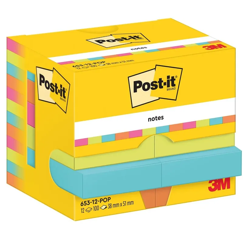 Notes Poptimistic, 100 vel, ft 38 x 51 mm, pak van 12 blokken van Post-it – productfoto