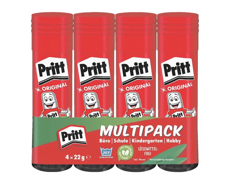 Klebestift Stick, (4-tlg), 4x 22 g, mit Verschlusskappe fra Pritt i Hvid – produktbillede