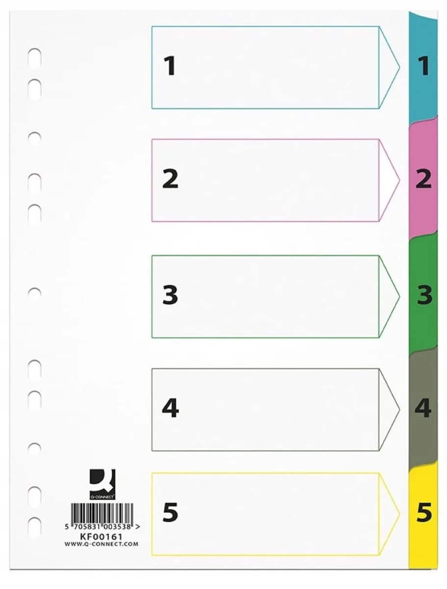 A4 225x297mm Tabbladen 1-5 de Q-Connect en Mixkleuren – photo produit