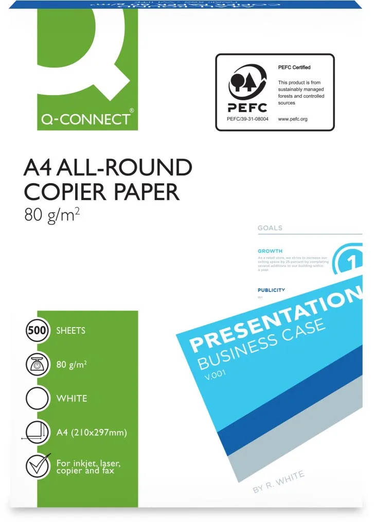 All-Round kopieerpapier, ft A4, 80 g, pak van 500 vel, wit van Q-Connect – productfoto