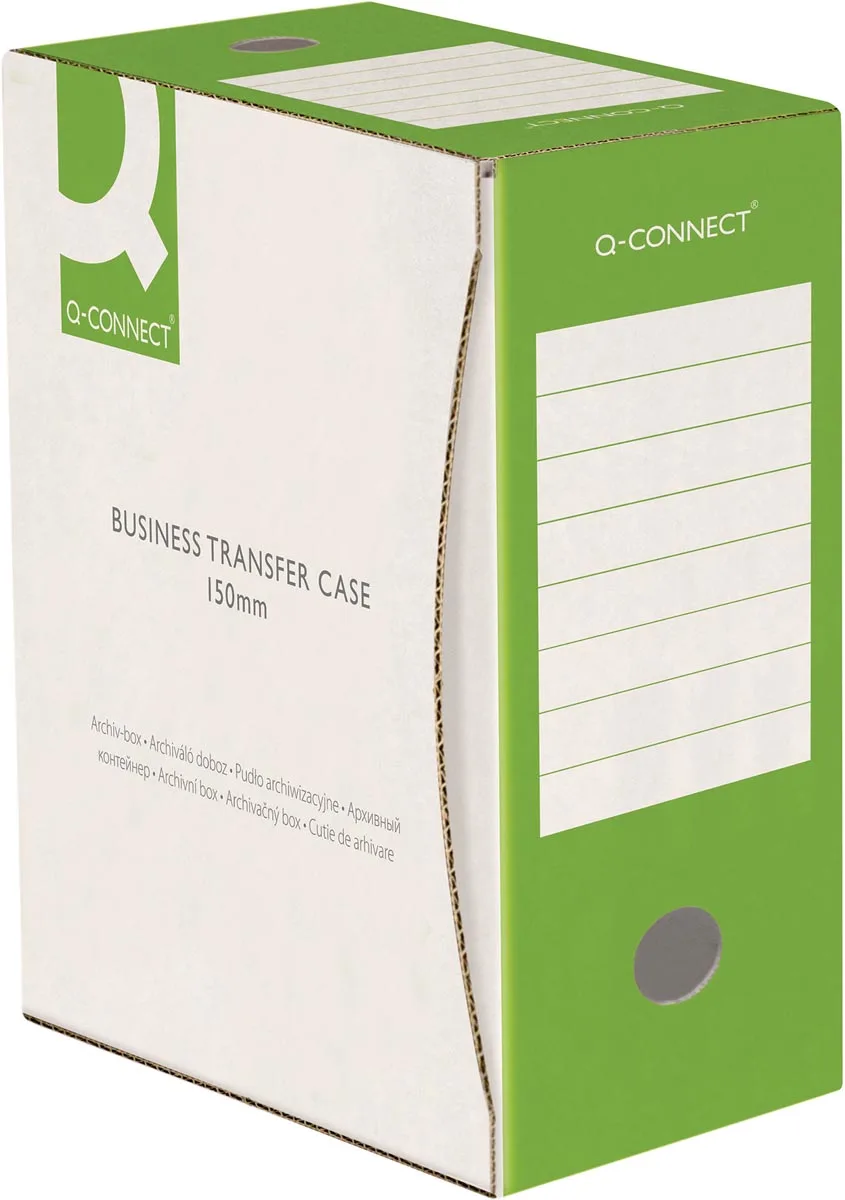 archiefdoos, A4, rug 15 cm, in karton van 400 g/m², wit-groen fra Q-Connect – produktbillede