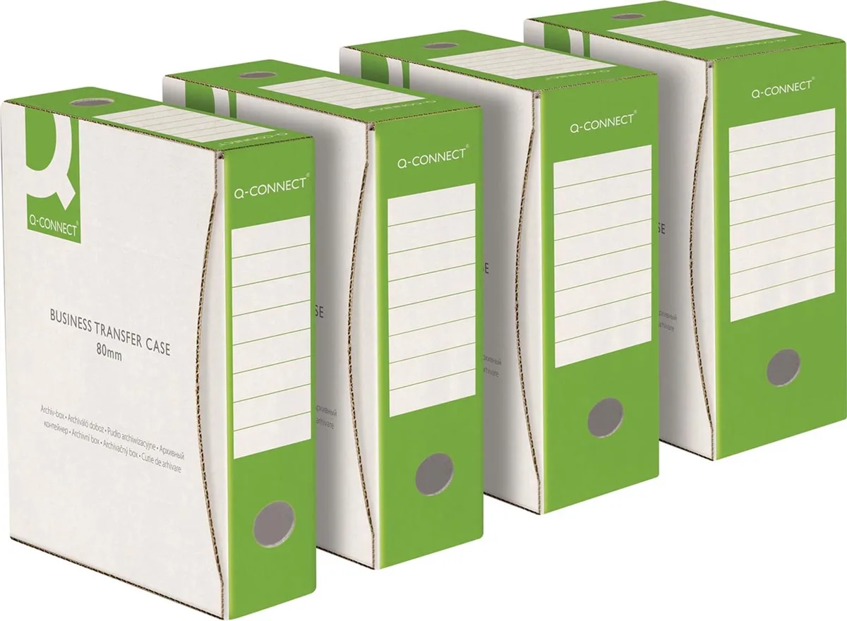 Archiefdoos Q-Connect, A4, Rug 8 cm, karton per 20 stuks de Q-Connect en Wit-groen – photo produit