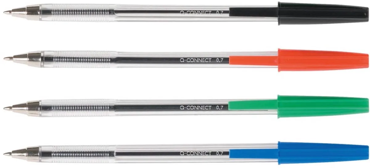 balpen, met dop, 0,7 mm, medium punt, Doos van 20 stuks de Q-Connect en Rouge – photo produit