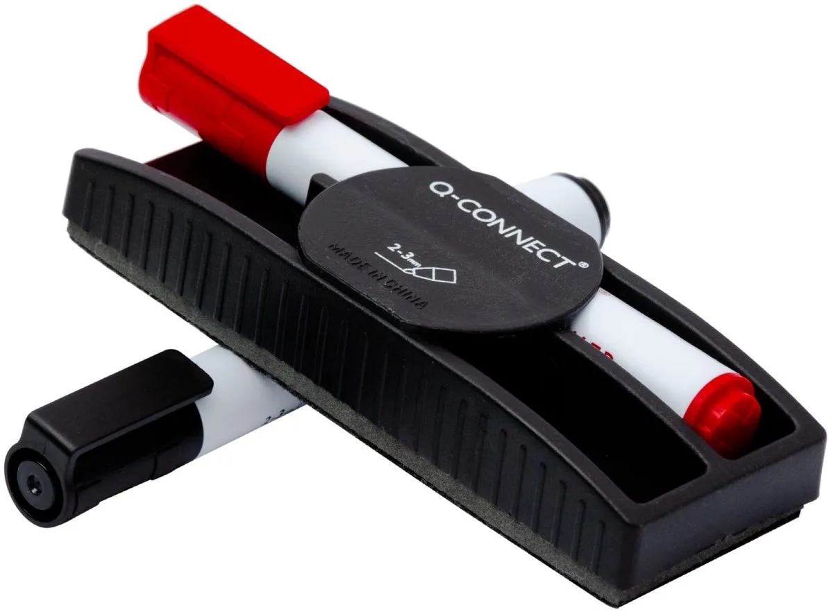 bordenwisser-stifthouder, magnetisch, met 2 whiteboardmarkers van Q-Connect in Wit – productfoto