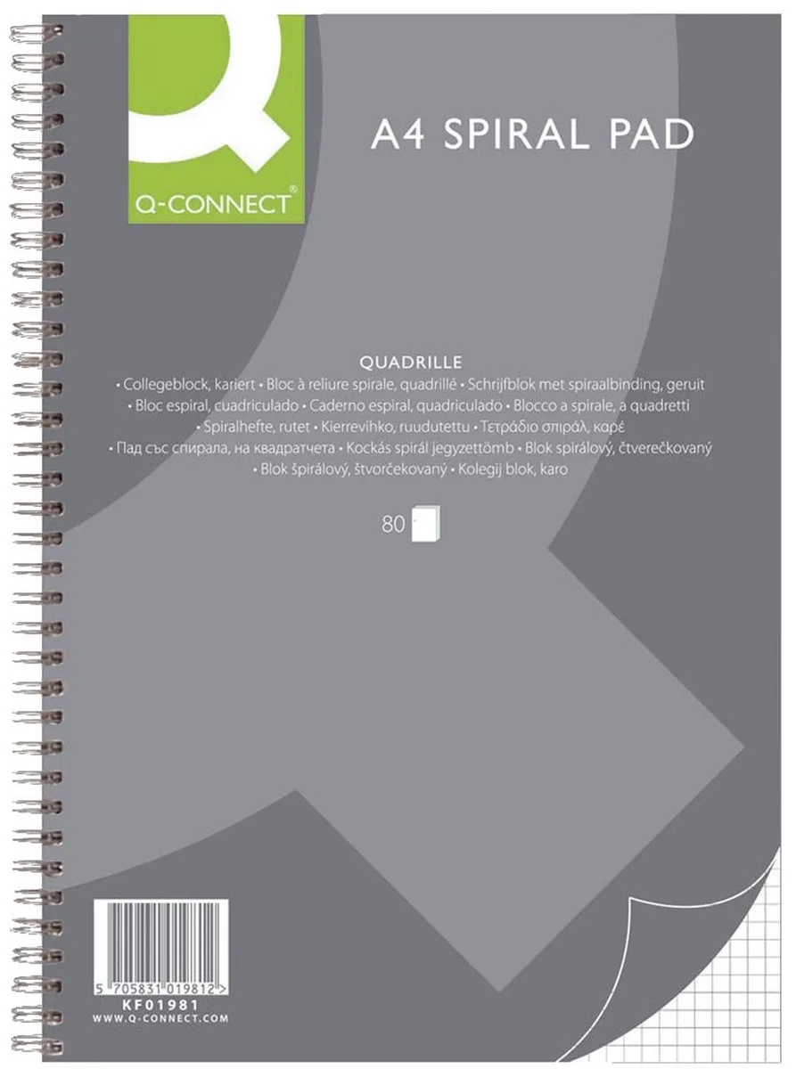 collegeblok, ft A4, 80 vel, geruit 5 mm 10 stuks de Q-Connect en 160 – photo produit