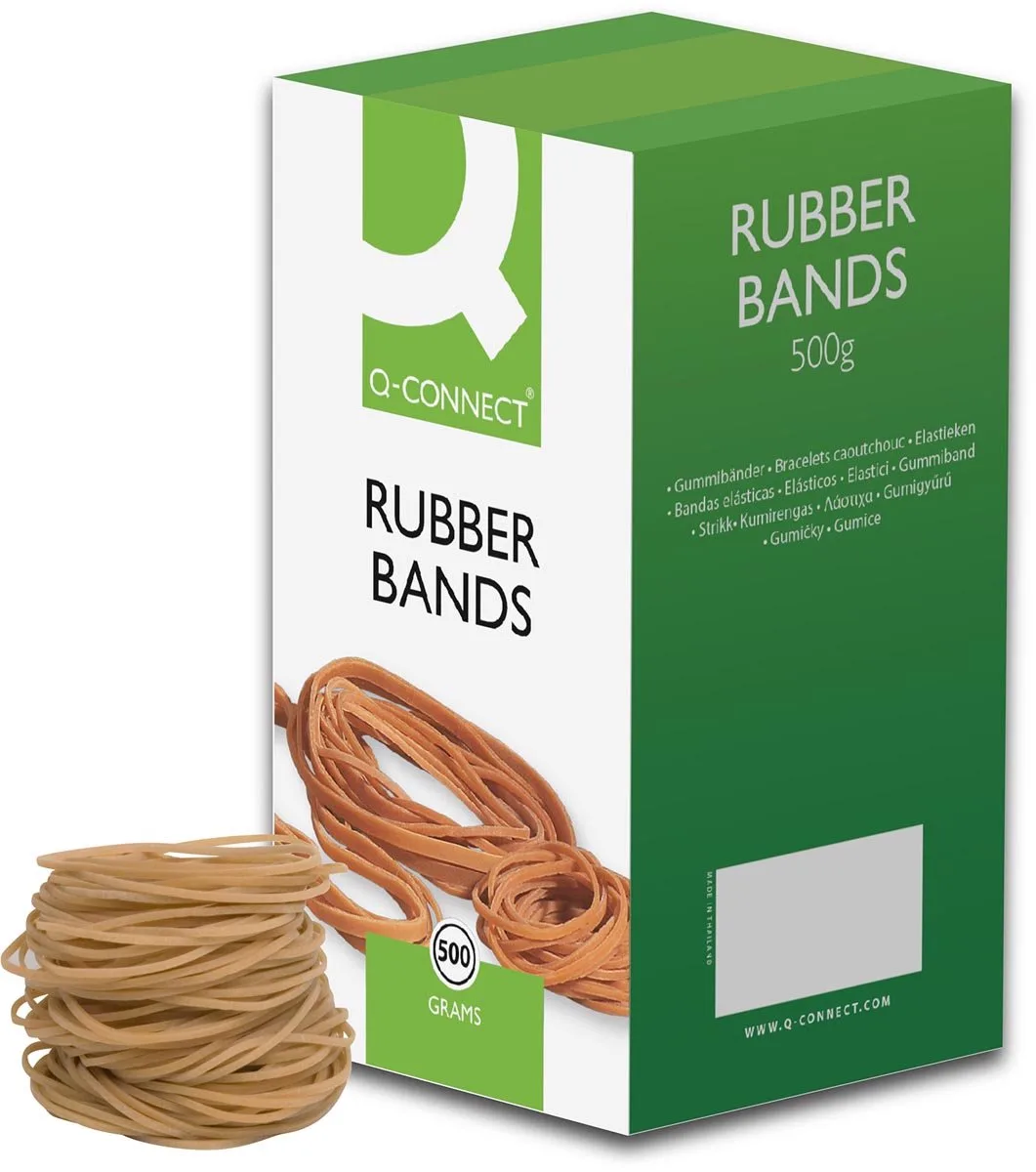 elastieken, breedte 1,5 mm, lengte 80 mm, nr 18, doos van 500 g von Q-Connect in Braun – Produktfoto