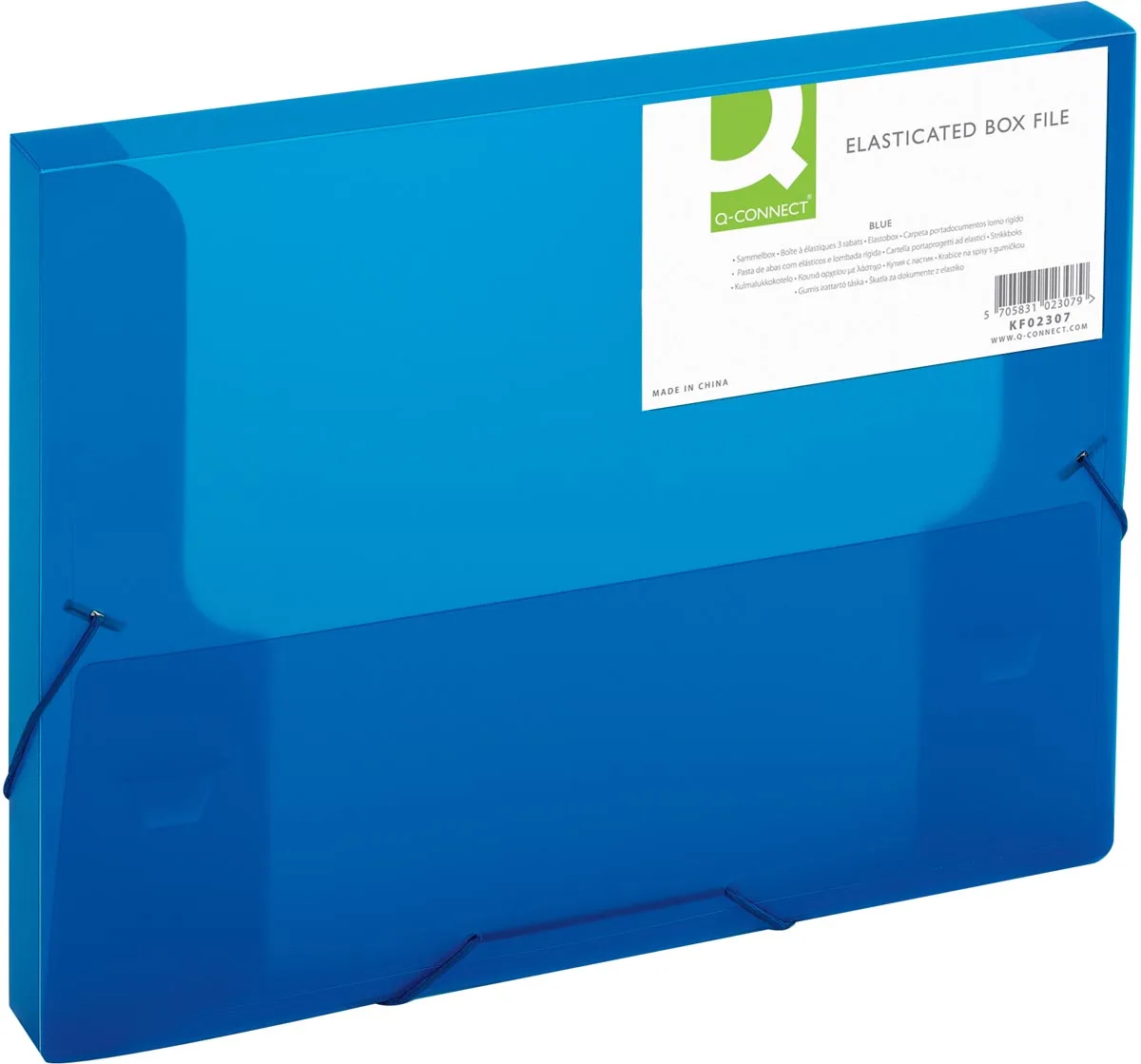 elastobox, met elastieken, A4, rug 25 mm, blauw från Q-Connect – produktbild