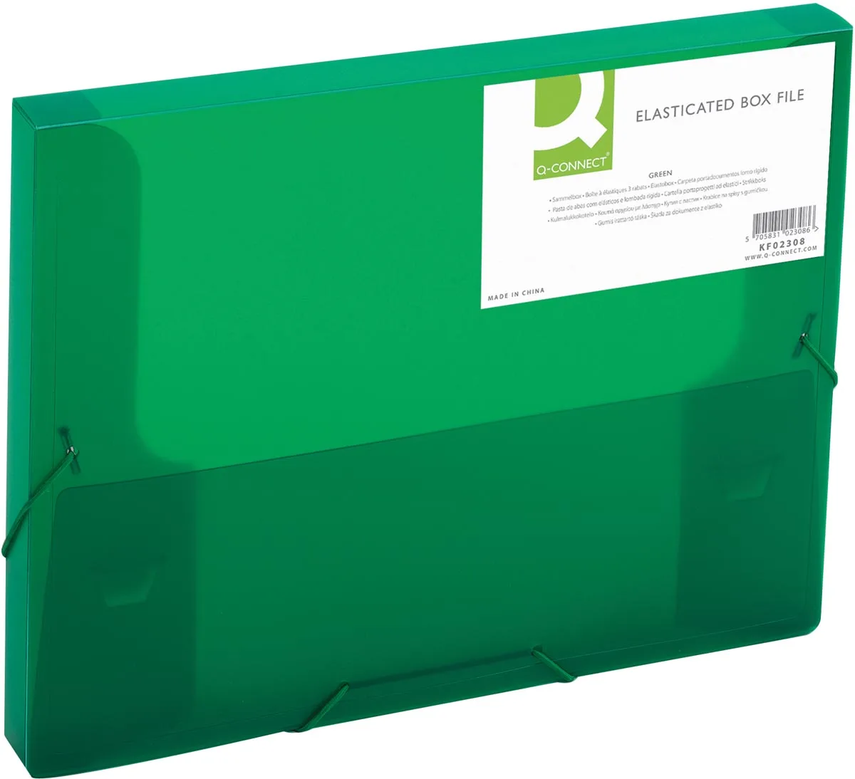 elastobox, met elastieken, A4, rug 25 mm, groen van Q-Connect – productfoto