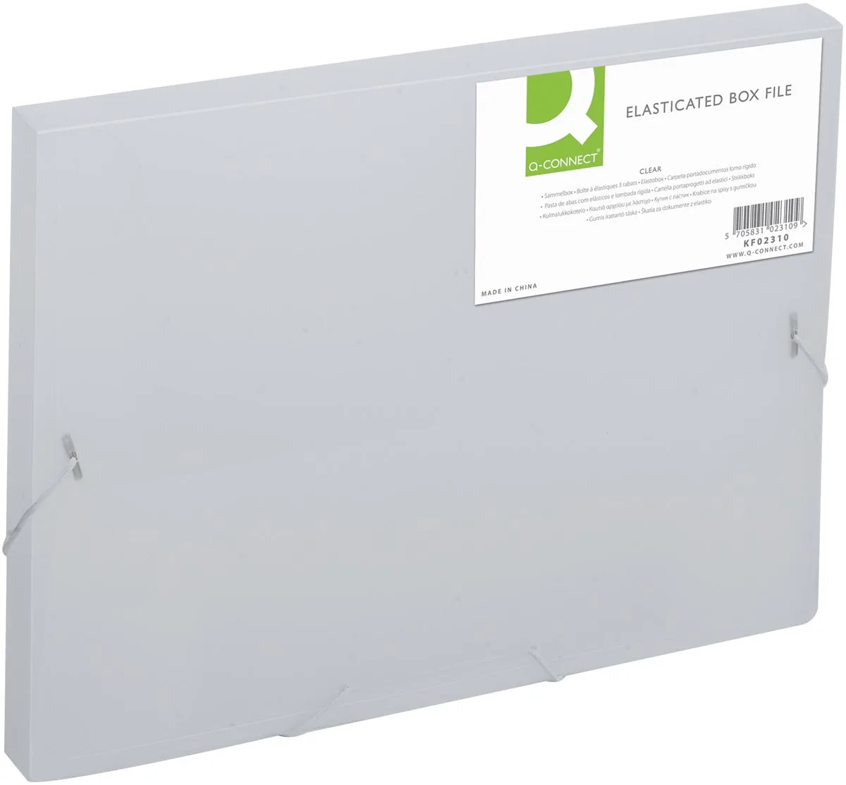 elastobox, met elastieken, A4, rug 25 mm, transparant från Q-Connect – produktbild