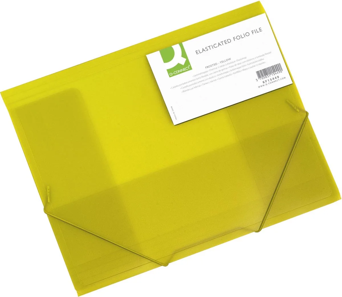 elastomap, 3 kleppen en elastieken, transparant PP, geel 24 stuks fra Q-Connect i A4 – produktbillede