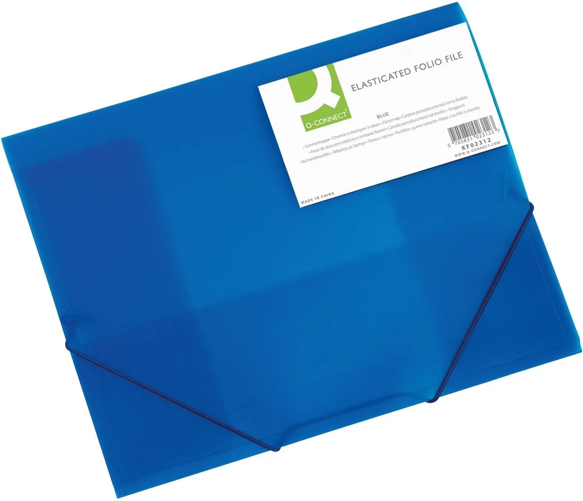 elastomap, A4, 3 kleppen en elastieken, transparant PP från Q-Connect i Blå – produktbild