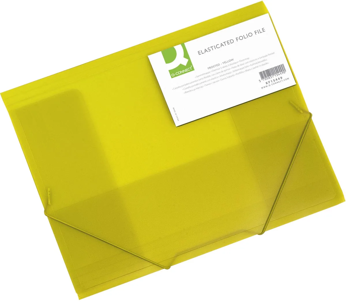 elastomap, A4, 3 kleppen en elastieken, transparant PP, geel de Q-Connect – photo produit