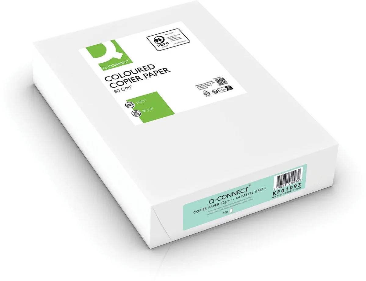 gekleurd kopieerpapier | 80g | pak van 500 vel | lichtgroen fra Q-Connect i A4 – produktbillede
