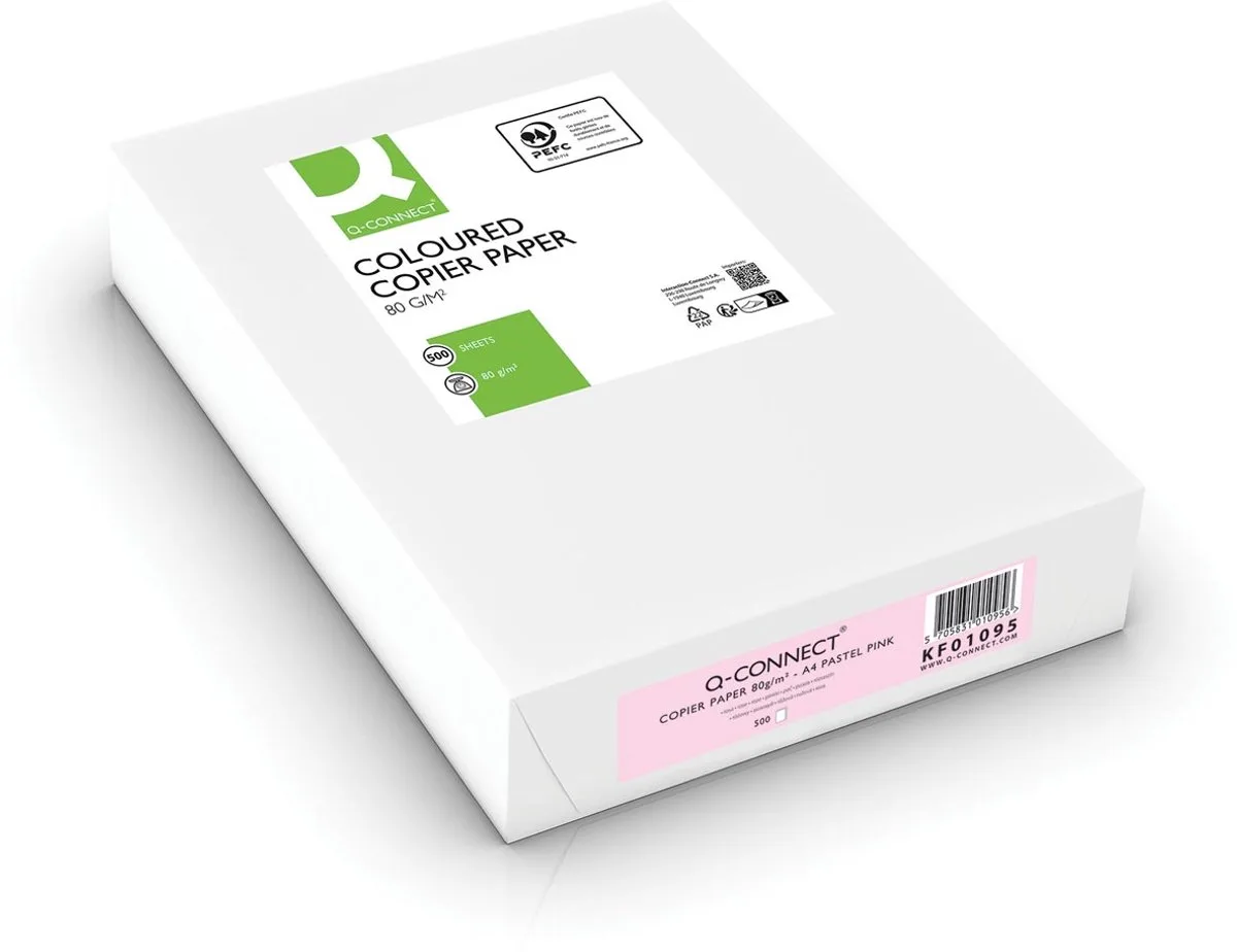 gekleurd kopieerpapier | 80g | pak van 500 vel | roze fra Q-Connect i A4 – produktbillede