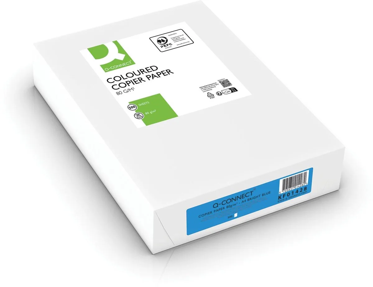gekleurd kopieerpapier | A4 | 80g | pak van 500 vel från Q-Connect i Felblauw – produktbild