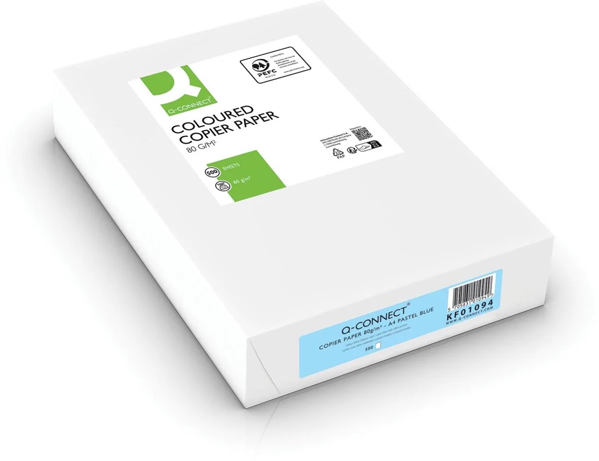 gekleurd kopieerpapier | A4 | 80g | pak van 500 vel van Q-Connect in Lichtblauw – productfoto